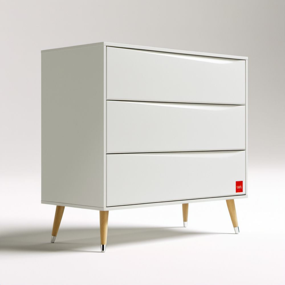 Biała komoda MDF z 3 szufladami i drewnianymi nogami 80 × 40 × 90 cm