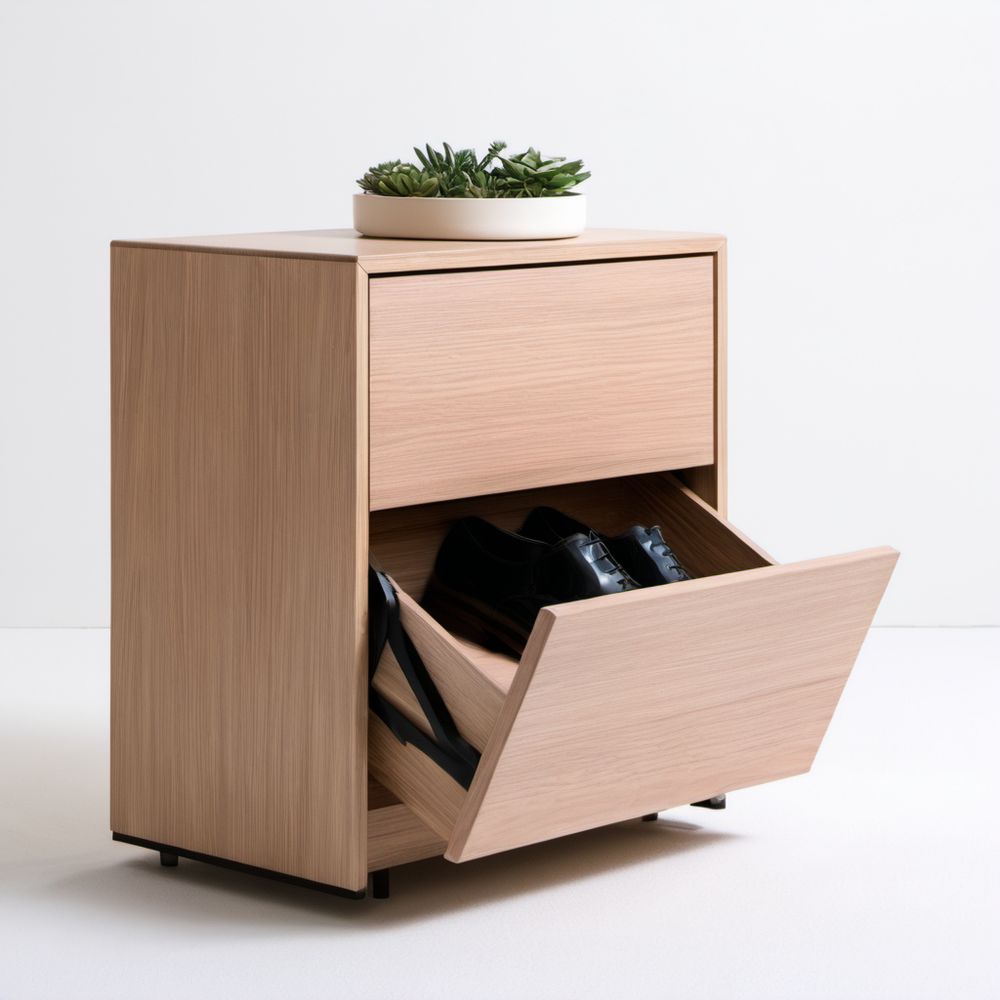 Szafka na buty z płyty MDF w dekorze jasnego dębu 70 × 30 × 100 cm z szufladą i uchylną komorą