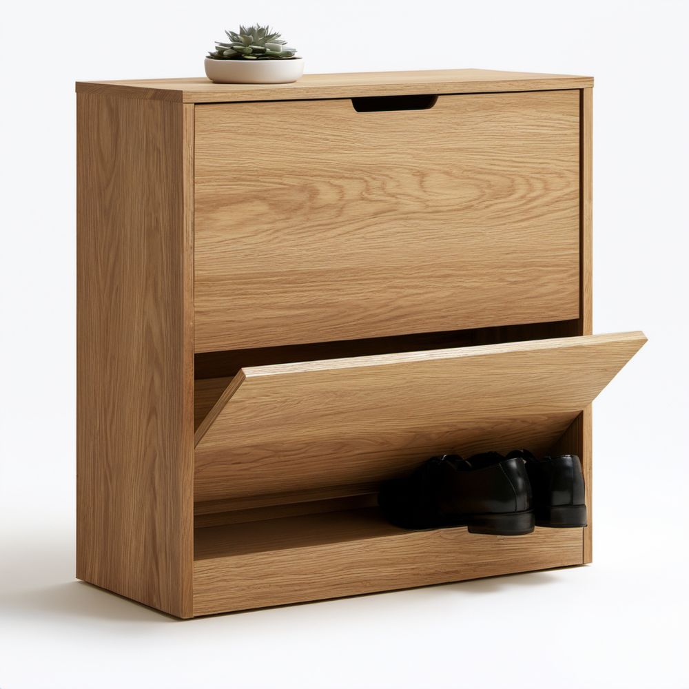 Szafka na buty z laminowanej płyty wiórowej, dekor dąb naturalny, 80 × 35 × 100 cm