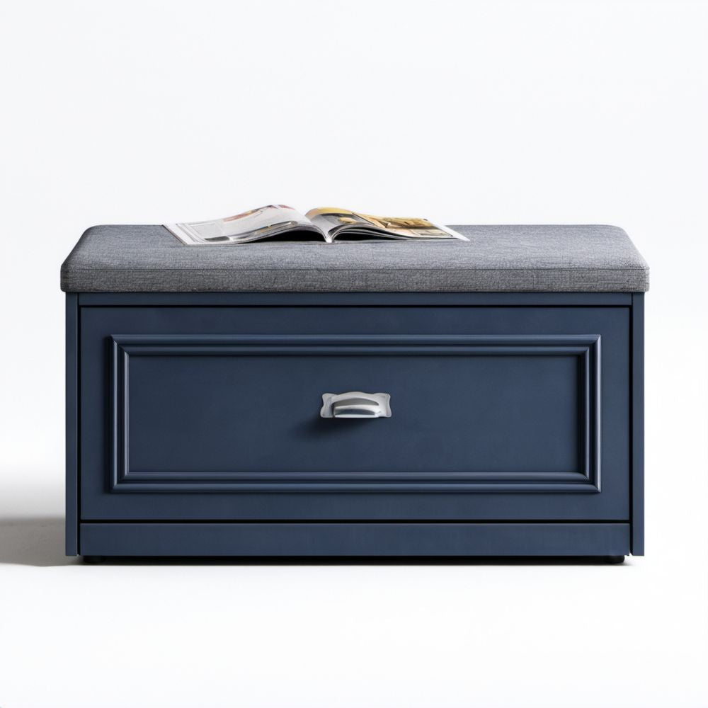 Granatowa szafka na buty z siedziskiem z płyty MDF i poliestru 80 x 35 x 45 cm