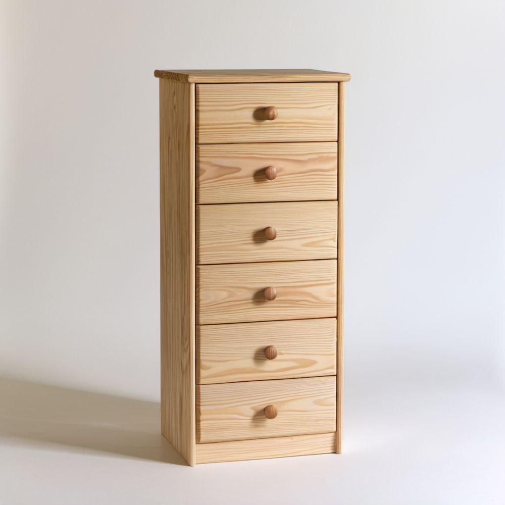 Komoda drewniana sosnowa naturalna z 6 szufladami, 50 x 40 x 120 cm