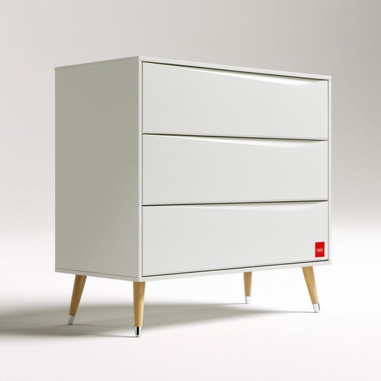 Biała komoda MDF z 3 szufladami i drewnianymi nogami 80 × 40 × 90 cm