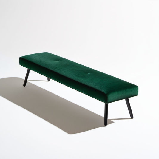 Ciemnozielona ławka tapicerowana aksamitem z metalowymi nogami, 120 x 40 x 45 cm