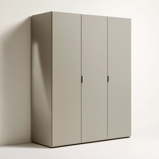 Beżowa trzydrzwiowa szafa ubraniowa z płyty wiórowej laminowanej 180 × 60 × 200 cm