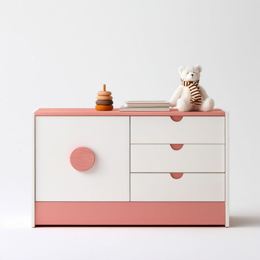 Komoda biało-różowa z laminowanej płyty MDF, 100 x 40 x 80 cm
