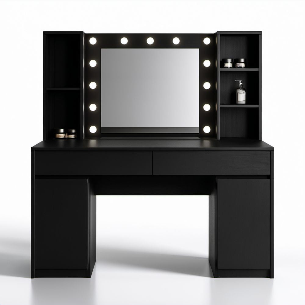Czarna toaletka z lustrem LED z płyty MDF 120 x 45 x 150 cm