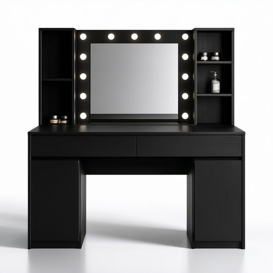 Czarna toaletka z lustrem LED z płyty MDF 120 x 45 x 150 cm