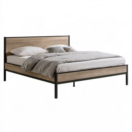 Rama łóżka dwuosobowego 160 x 200 cm czarna/dąb sonoma ze stali i płyty MDF