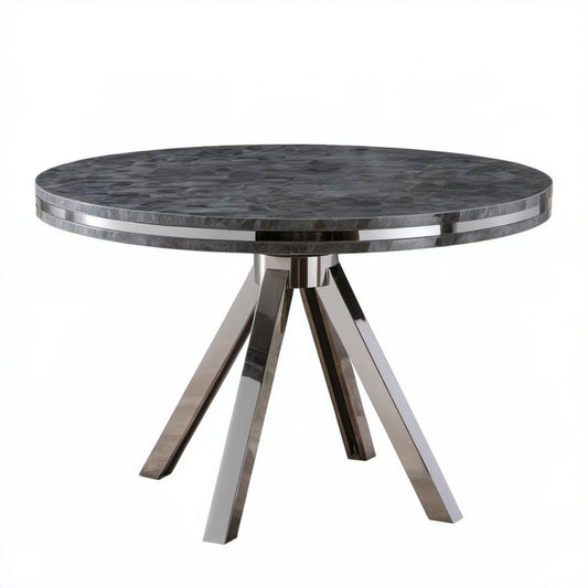 Okrągły stół do jadalni szary z blatem MDF w dekorze marmuru i nogami ze stali nierdzewnej, Ø 120 x 75 cm