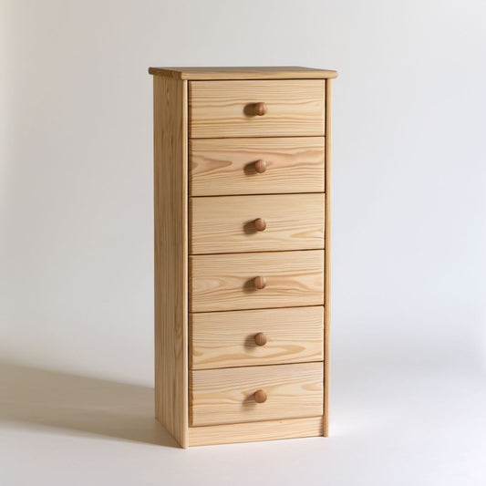 Komoda drewniana sosnowa naturalna z 6 szufladami, 50 x 40 x 120 cm