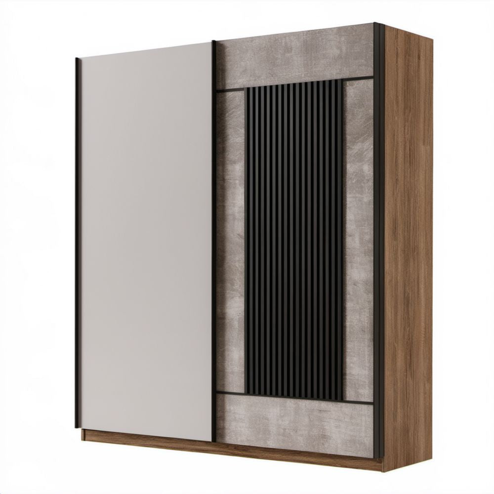 Szafa przesuwna 180 × 60 × 215 cm szara, betonowa i orzechowa z płyty laminowanej