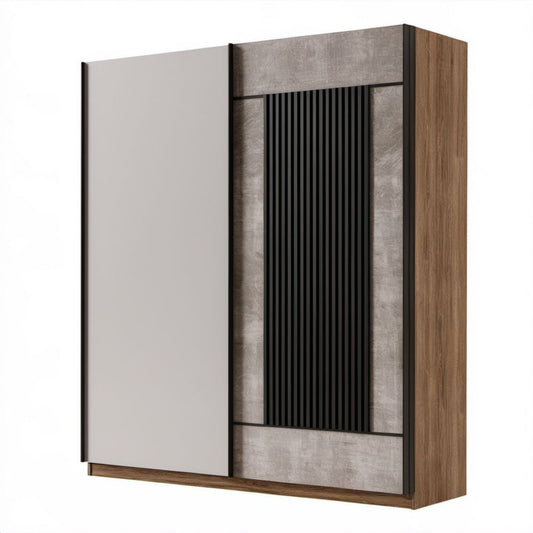 Szafa przesuwna 180 × 60 × 215 cm szara, betonowa i orzechowa z płyty laminowanej