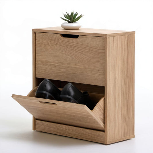 Szafka na buty dąb sonoma z płyty wiórowej laminowanej 80 × 30 × 100 cm, 2 uchylne schowki